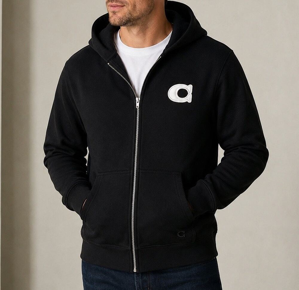 Coach New York Men’s Small Black Full Zip Hoodie Signature C Logo F68810